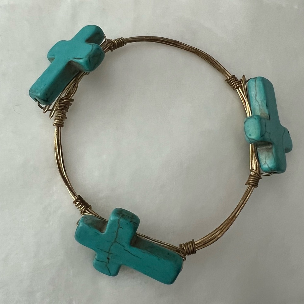 Bourbon and Bowties Turquoise Cross Charm Gold Copper Bracelet No Tag
